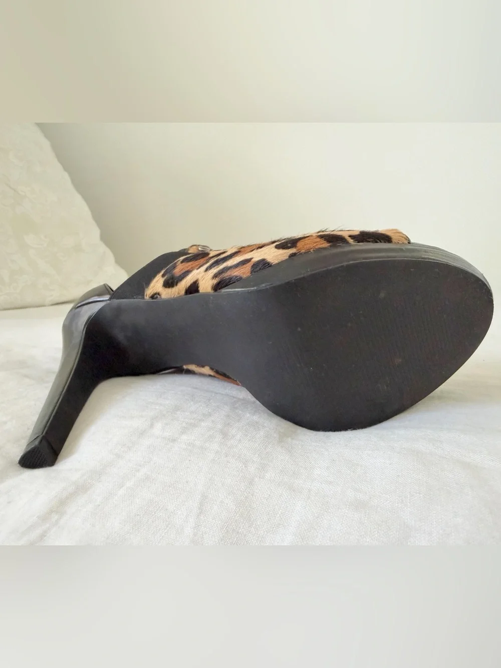 Calvin Klein Sonia  Calf Hair Leopard Print Platform Sandals